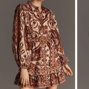 Farm Rio X Anthropologie Elegant Brown Patterned Dress